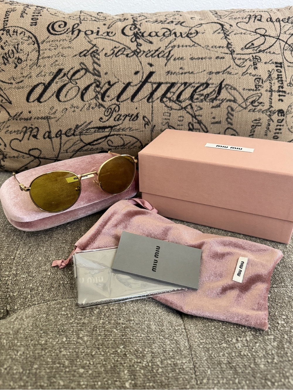 Miu Miu round Gold Frame Sunglasses with Pink Velvet Case